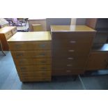 A teak bachelor's chest and a birch chest of drawers