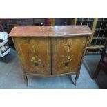 An early 20th Century French amboyna, Kingwood and marquetry inlaid serpentine side cabinet,