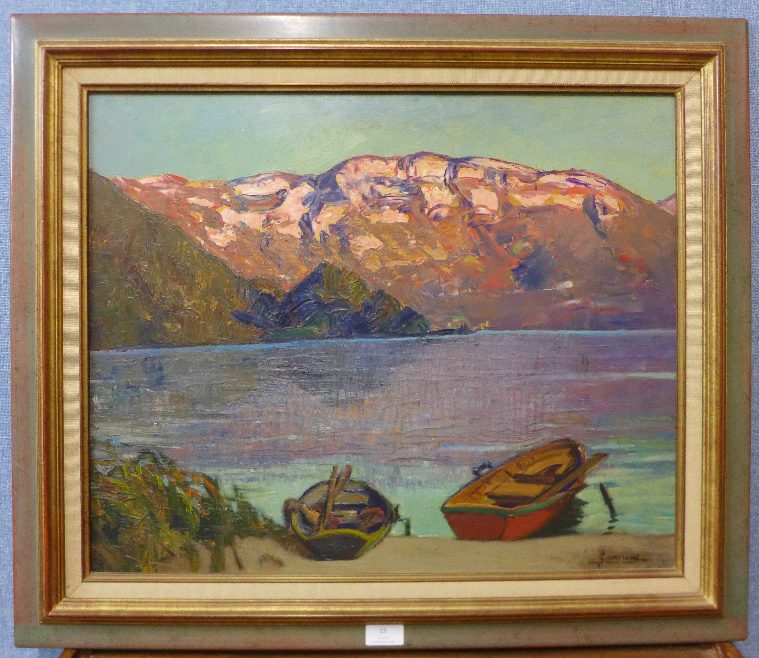 Joseph Victor Communal (French 1876-1962), Au Lac D'aiguebelette, oil on board, 48 x 59 cms, framed - Image 2 of 3