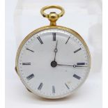A lady's 18ct gold cased fob watch, the case back enamelled and set with old cut diamonds, enamel