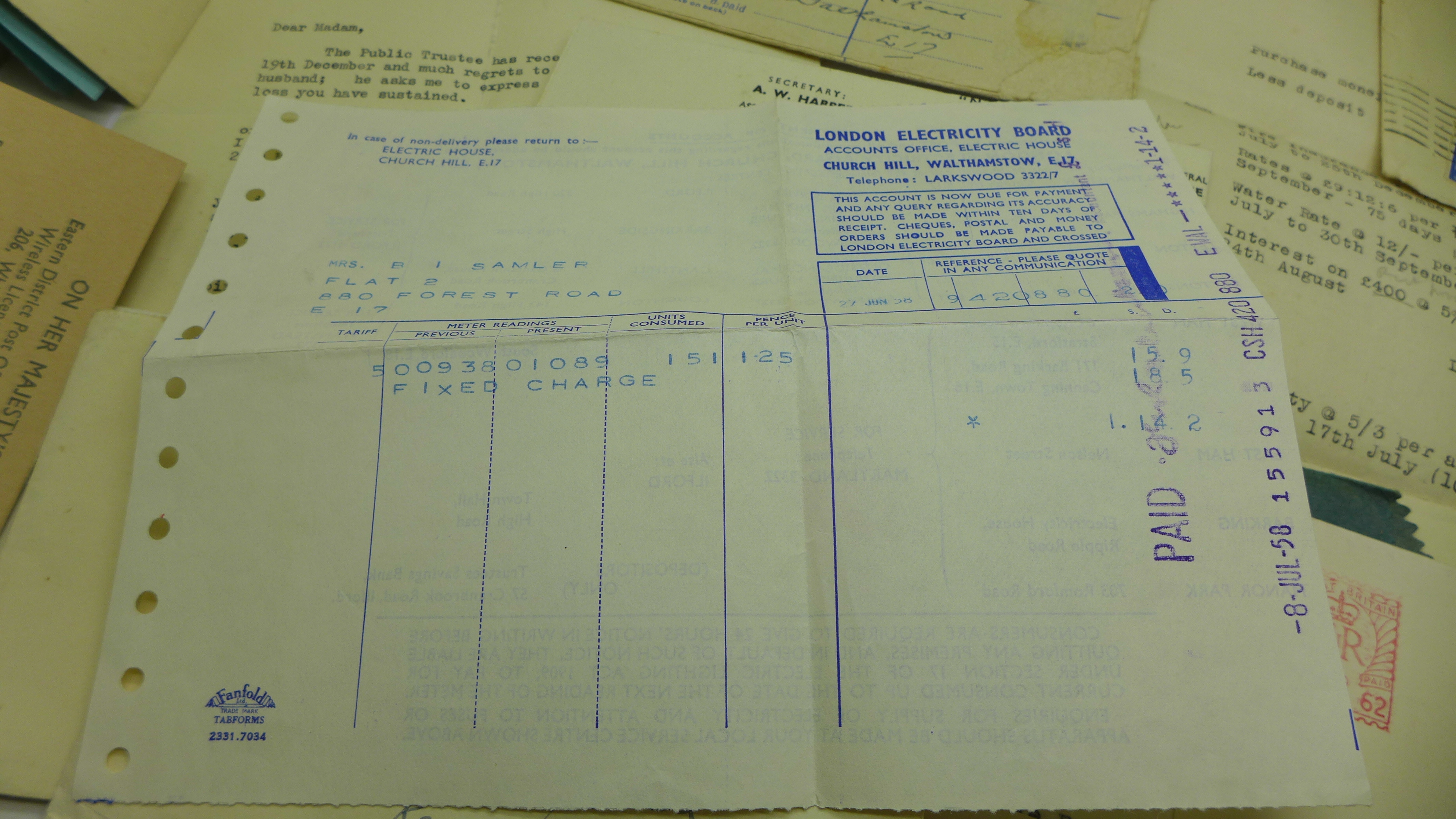 A collection of ephemera, mainly mid 20th Century, receipts including undertakers and a last - Bild 2 aus 6