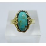 A 925 and silver gilt and turquoise ring, P