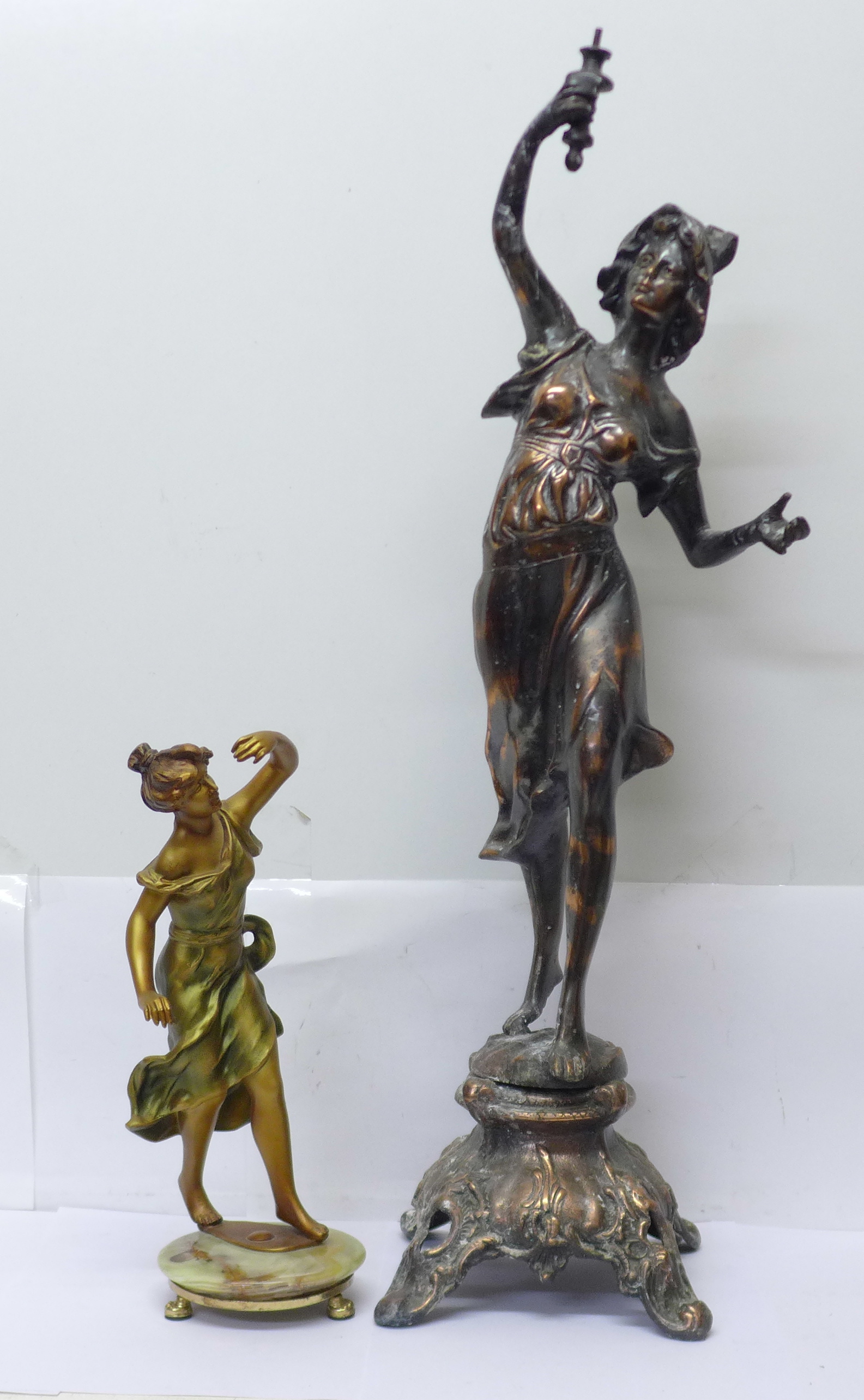 Two spelter figures of ladies, tallest 69cm