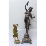 Two spelter figures of ladies, tallest 69cm