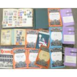 A collection of 1950's and 1960's Nottingham Playhouse theatre programmes and a collection of stamps