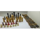 Chess and draughts pieces, incomplete sets