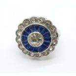 An Art Deco style 'blue flower' dress ring, size K