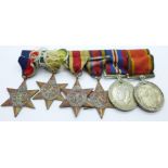 A set of six WWII medals including Africa Service Medal and The Burma Star with Pacific bar to 67432