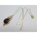 An early Victorian Blue John pendant set in yellow metal on a modern 9ct gold chain, (stone