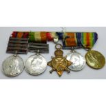 A set of five medals;- Queen's and King's South Africa medals to 3318 Pte. S.F. Young Cape M.R., QSA