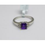 A 9ct white gold, amethyst and white stone ring, 2.6g, P