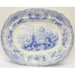 A 19th Century pale blue and white transfer printed plate, marked 'Sicilian', 49.5cm