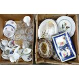 A collection of decorative plates including Palissy Game Series plates, glassware, teaware, a Ruby