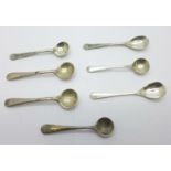 Seven silver condiment spoons