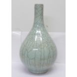 A large Chinese Guan ware celadon crackle glaze bottle vase, 38cm