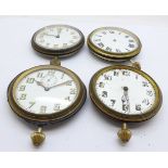 Four travel clocks, a/f, lacking cases