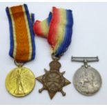 A trio of WWI medals to L/Cpl. E.E. Harburn SAMCC, the Star marked RFM E.E. Harburn 3rd SAMR