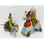 A tin-plate clockwork clown and a T.T. made in Japan 'Indian' Chief on horse