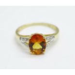 A 9ct gold Santa Ana citrine ring with diamond shoulders, with certificate, 2.5g, U