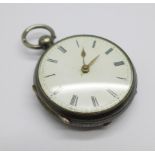 A silver cased fob watch, West & Son, Dublin