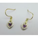 A pair of silver gilt, amethyst and diamond earrings