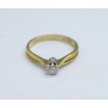 A 9ct gold, diamond solitaire ring, 1.6g, N