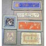 Six Chinese silk embroidered panels