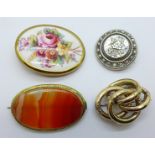 Four brooches including one agate set