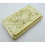 A Chinese 19th Century carved ivory case decorated with a dragon, a/f, 12cm