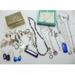 Silver and silver mounted jewellery;- ten necklaces and nineteen pairs of earrings, one pair with