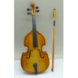 A miniature cello, cased, 23.5cm