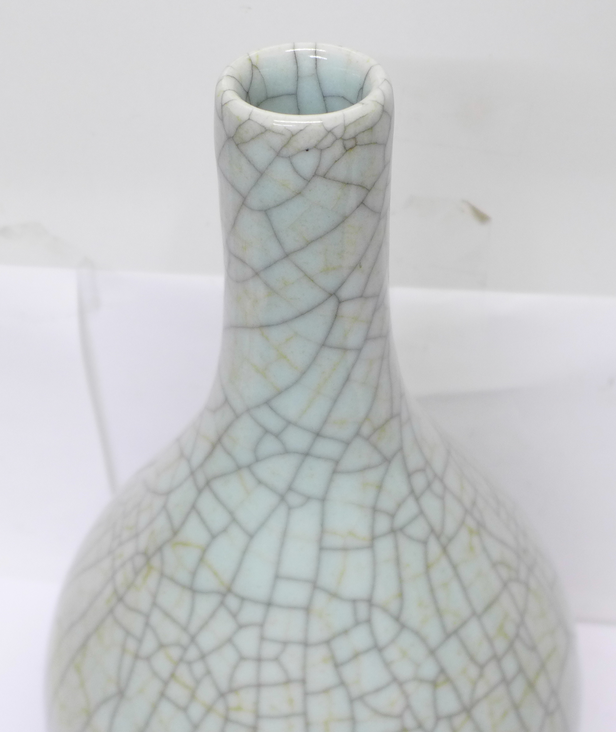 A large Chinese Guan ware celadon crackle glaze bottle vase, 38cm - Image 2 of 3