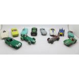 Twelve Dinky die-cast vehicles including nine racing cars, Cunningham C-5R, Bristol 450, etc.