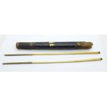 A pair of 19th Century Chinese chopsticks with brass and metal ends, holder a/f