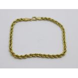 A 9ct gold rope bracelet, 2g, 18cm