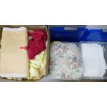 Two boxes of table linen, small rug, etc. **PLEASE NOTE THIS LOT IS NOT ELIGIBLE FOR POSTING AND