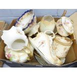 A S.F.&Co. Royal Devon blush ivory wash jug, a W&R Carlton ware jardiniere and other blush ivory
