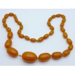 A set of graduated butterscotch amber coloured beads