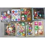 A collection of Christmas bauble decorations