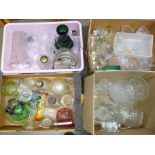 Four boxes of mixed glass including a large vase, bowl, coloured glass, ornaments, etc. **PLEASE