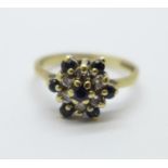 A 9ct gold cluster ring, 2.7g, P