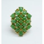 A silver gilt and green coloured stone ring, P