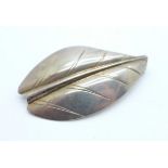A sterling silver Danish leaf brooch marked M.S.