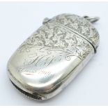 A silver vesta case, Birmingham 1900, with initials and Xmas 1901 inscription