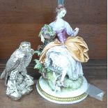 A silver coloured falcon and a Neapolitan figure, a/f