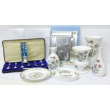 A collection of Wedgwood china, six pieces of 'Kutani Crane', a Wedgwood frame, boxed, a set of