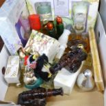 A collection of perfume bottles including Avon, boxed soaps, etc.