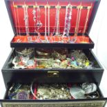 A jewellery box containing costume and fashion jewellery