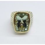 A silver gilt, green amethyst ring, L