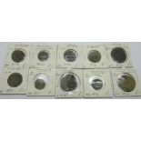 Ten Roman coins, (packaged, listed and priced)